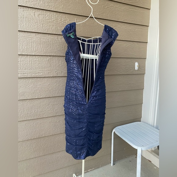 Lauren Ralph Lauren Evening Sequin Cocktail Dress Sleeveless Party Knee Length - Picture 4 of 13